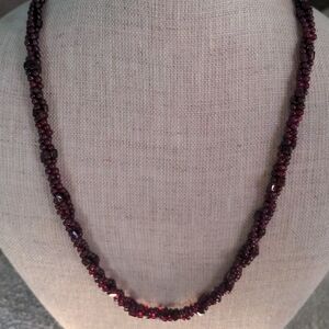Genuine Garnet necklace. Vintage. 24". Red Multi strand beads. Gold plated.  Box